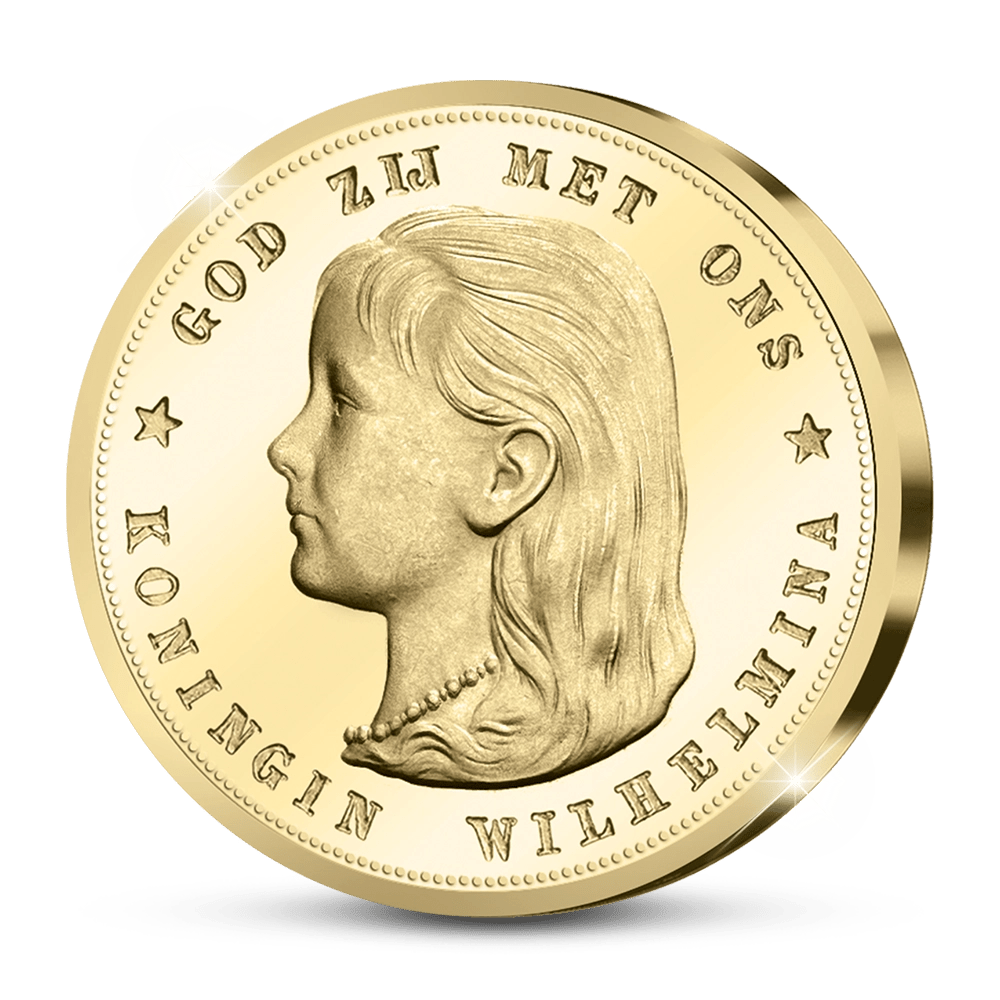 De Originele Herslag van het Eerste Gouden Tientje van Wilhelmina "Wilhelmina met Hangend haar" De Gouden 10 Gulden uit 1892 - Edel Collecties